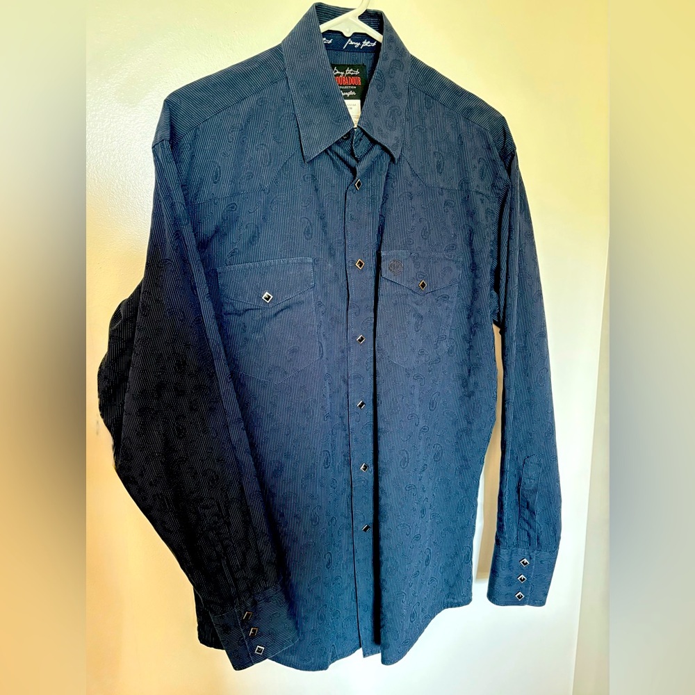 Wrangler George Strait Troubadour Paisley Pinstripe Western Shirt Med. Vintage
